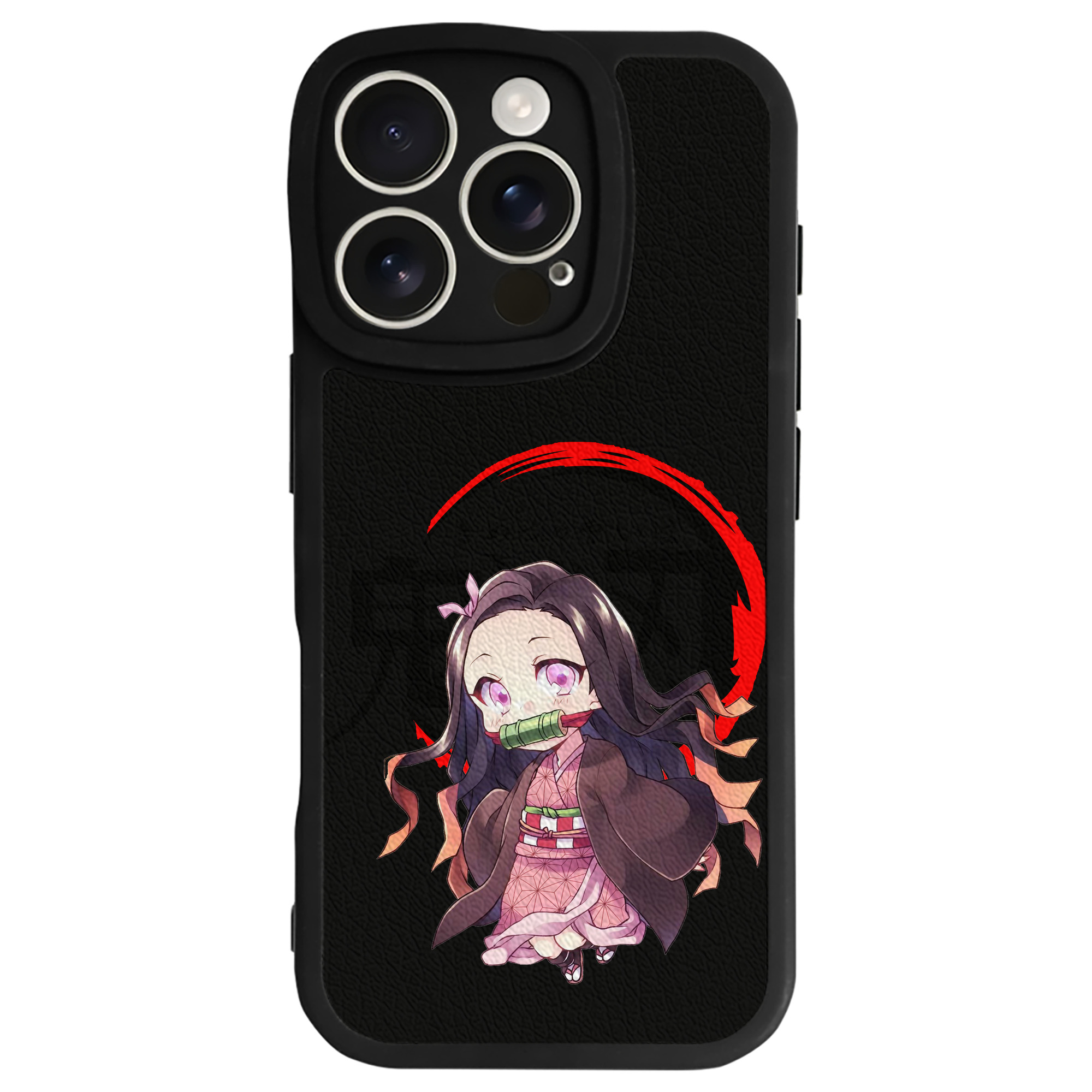 （画像用） 鬼滅の刃（きめつのやいば）竈門 禰󠄀豆子／かまど ねずこ Kamado Nezuko 【iPhone 16シリーズ対応】シリコンスマホケース（レザー調） 材質：シリコン